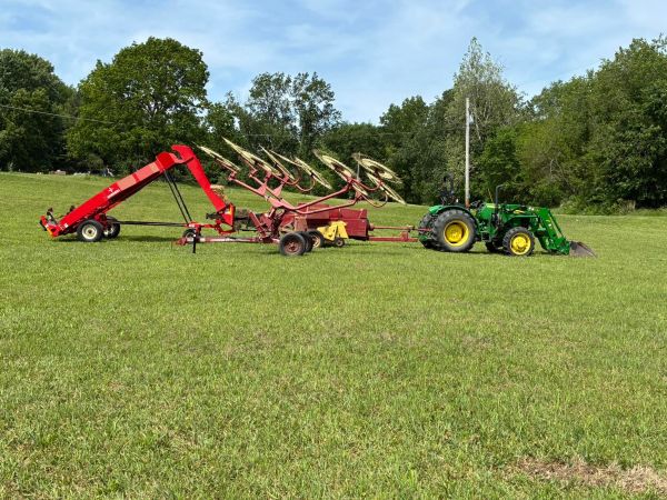 A hay bailer and tractor in Buchanan.