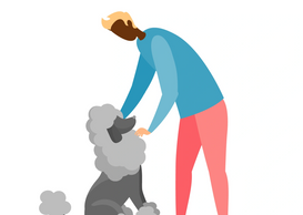 graphic image of man with dog sitting at feet