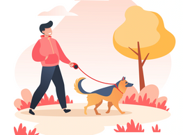 man walking dog outside