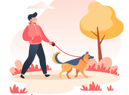 man walking dog outside