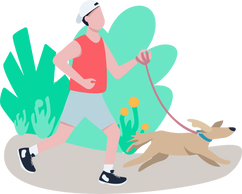 man running with dog