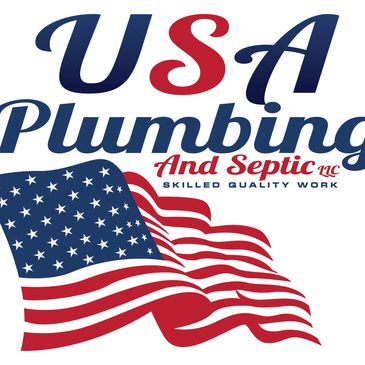 Logo of USA Plumbing and Septic with American flag.