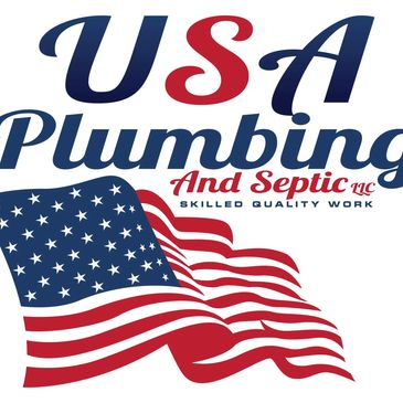 Logo for USA Plumbing and Septic with an American flag.