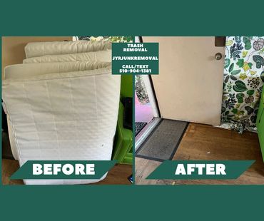 Before and after of a mattress removal project
