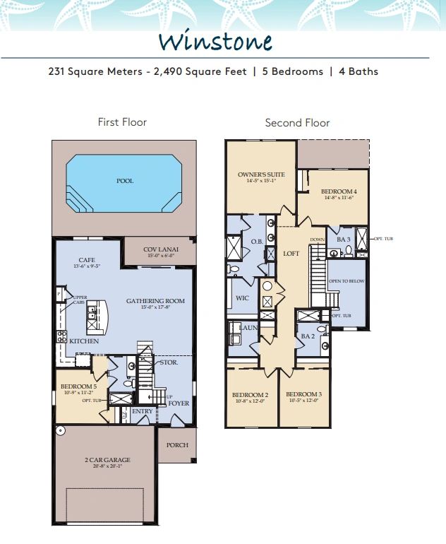 Winstone 5 bedroom pool homes for sale in Windsor Island Resort.  5 bedroom Winstone floor plan.