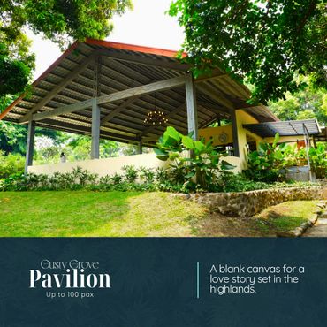 Open pavilion surrounded by greenery, perfect for events up to 100 people.