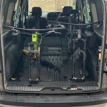 Mountain bike in the back of a van