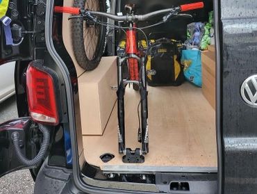 Mountain bike in the back of a van
