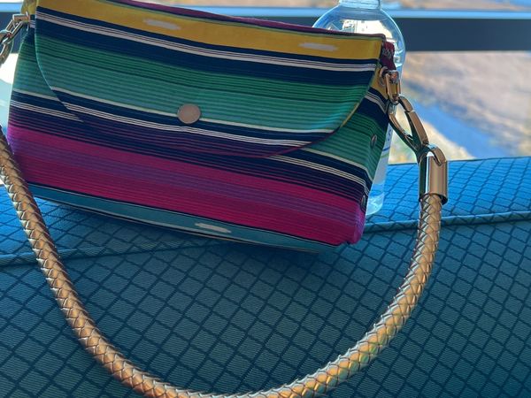 Mexican Serape fabric handbag with gold braided strap. 

Shipping included in price 