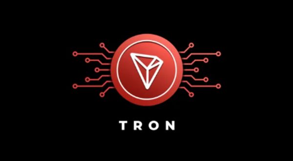 Tron cryptocurrency logo with circuit design.
