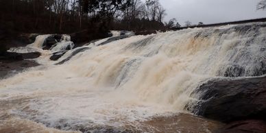 View of High Falls after heavy rain, located at High Falls State Park