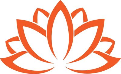 Orange lotus flower logo on white background.