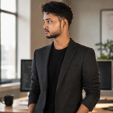 Man in black blazer looking to the side.