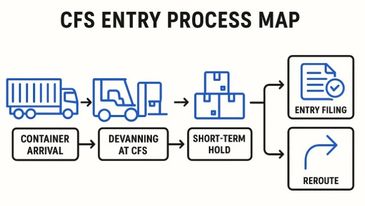 Flowchart showing the CFS entry process from container arrival to entry filing or reroute.
