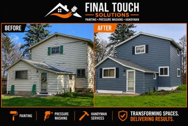 Before and after house painting transformation by Final Touch Solutions.