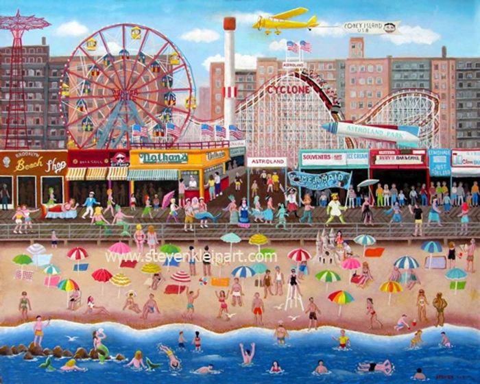 Mermaid Parade, 18"x 24" Acrylic painting of the famous Coney Island boardwalk in Brooklyn N.Y.C.