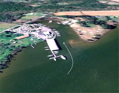 Overhead view of Cather Marine Incorporated showing a directional arrow pointing to the entrance.