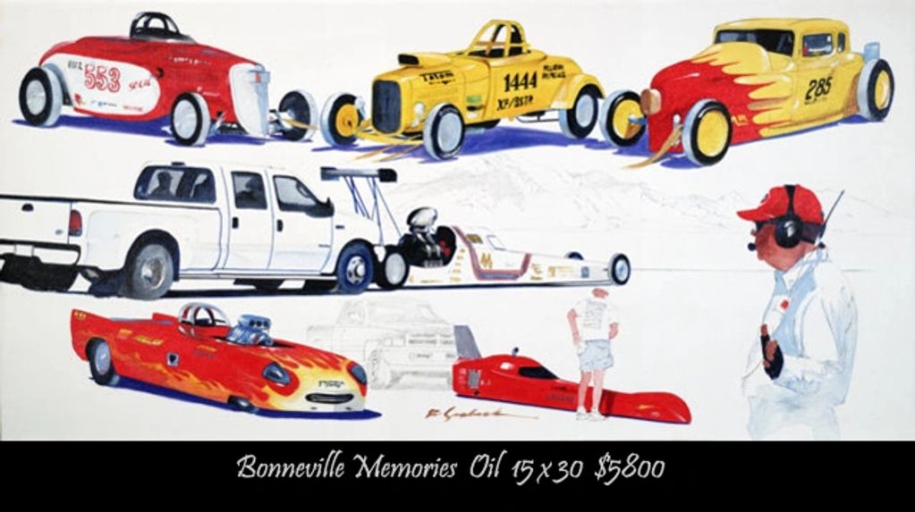 Painting of cars from Bonneville titled, "Bonneville Memories"