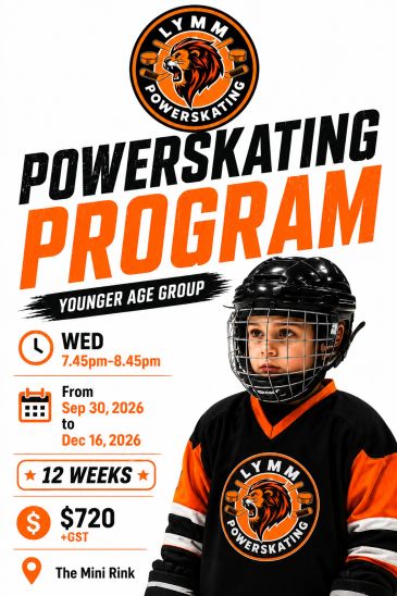 Powerskating program for younger kids, Wednesdays 7:45-8:45pm.