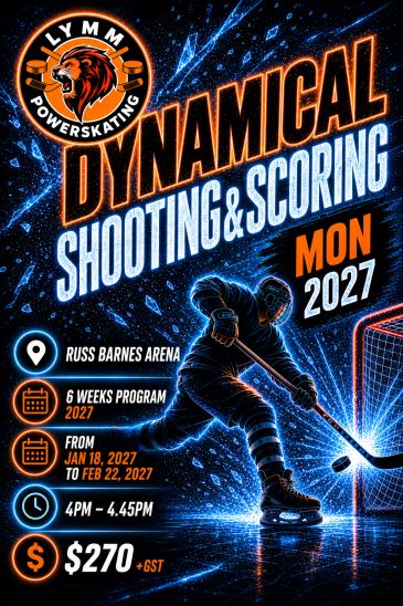 Flyer for LYMM Powerskating's shooting and scoring program.