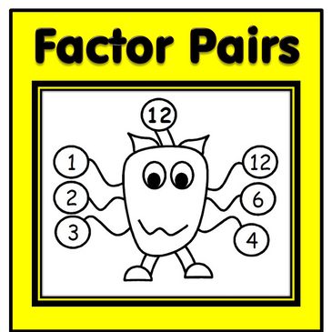 A fun monster diagram showing factor pairs of 12 with numbers connected to the monster.