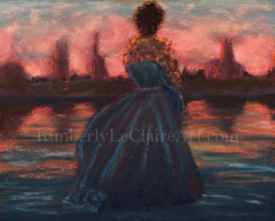 Lady in the lake pink and blue colors Renaissance style