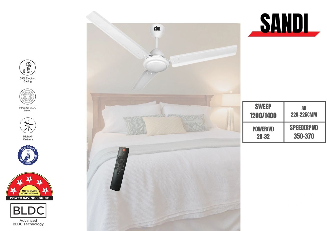 Sandi BLDC Ceiling Fan – Digital Motors SANDI BLDC FAN Elegant Sandi BLDC ceiling fan with 1200/1400