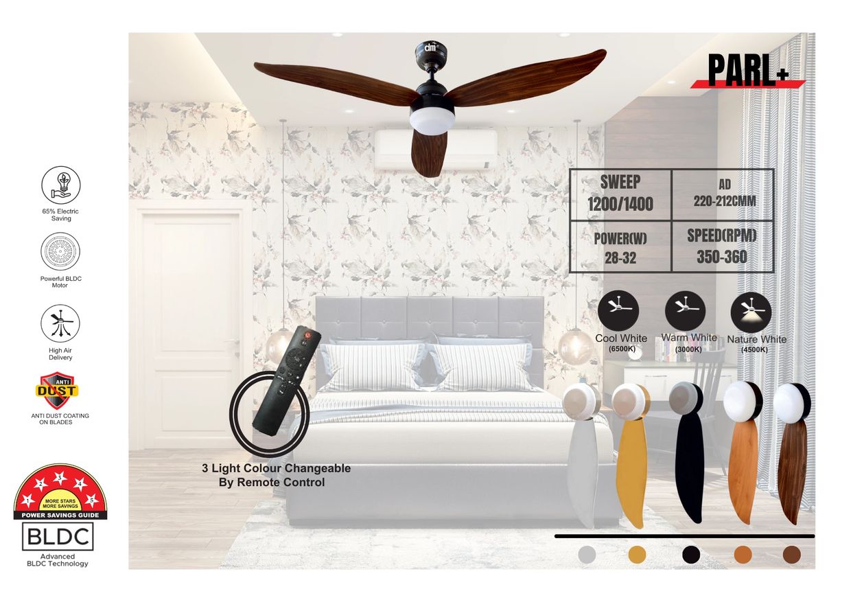 Parl+ BLDC Ceiling Fan – Digital Motors
PARL + BLDC FAN Elegant Parl+ BLDC ceiling fan with 1200/140