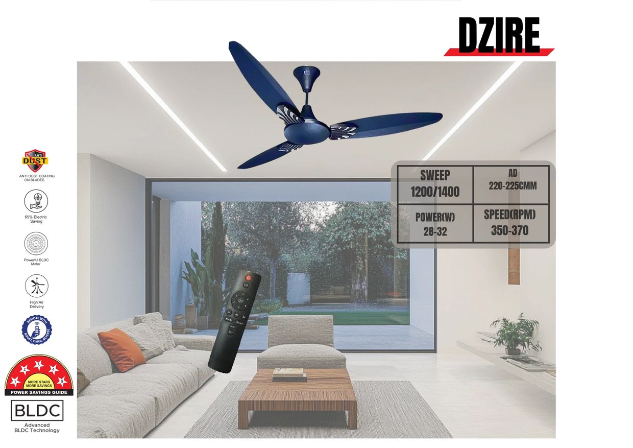 Dzire BLDC Ceiling Fan – Digital Motors DZIRE BLDC FAN Premium Dzire BLDC ceiling fan with 1200/1400