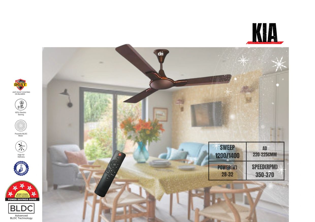 Kia BLDC Ceiling Fan – Digital Motors KIA BLDC FAN Elegant Kia BLDC ceiling fan with 1200/1400mm swe