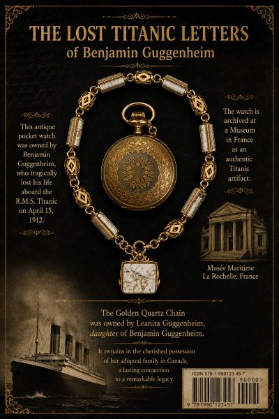 Antique Titanic-era pocket watch of Benjamin Guggenheim with a golden quartz chain.