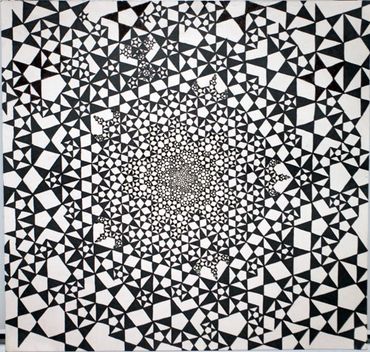 pentacular infinity, geometric art, pentagon, ink drawing, fractal