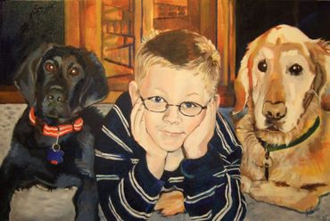 portrait, dog, pet, child, oil painting