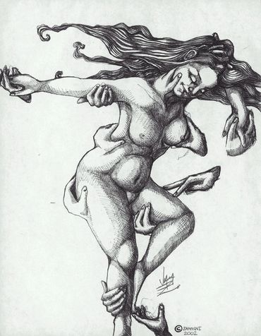 ink drawing, nude, psychedelic, ocular delight