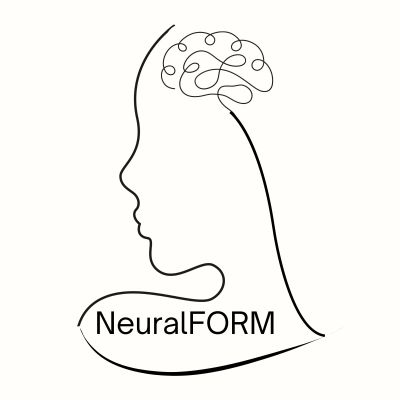 Minimalist line drawing of a head with a brain and 'NeuralFORM' text.