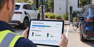 Illustrative image of energy monitoring and load management, showing how charging power can be share
