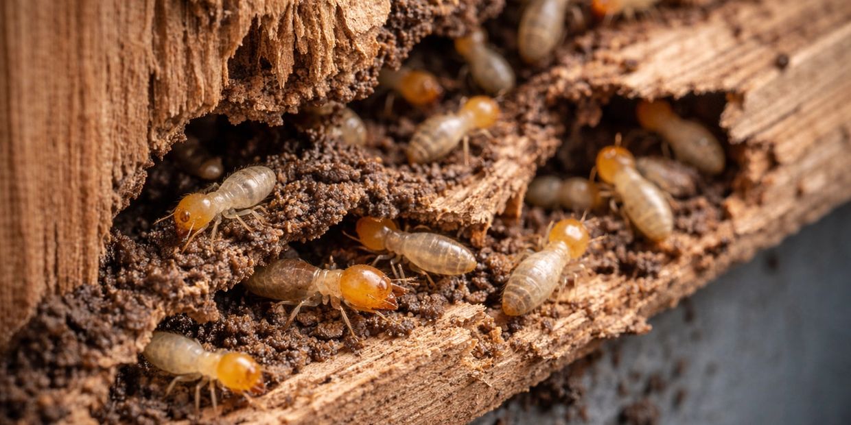 Termites eat away at a wooden structure