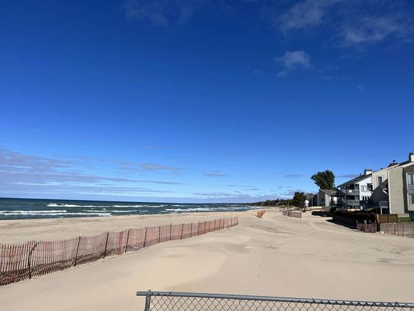 south haven north beach with snow fencing