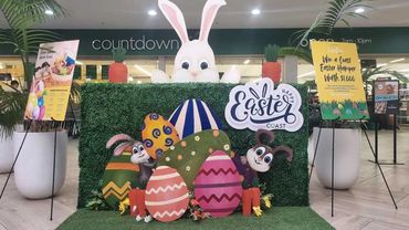 Easter bunny photo wall display at Coast Plaza - collaboration with cavalry.co.nz