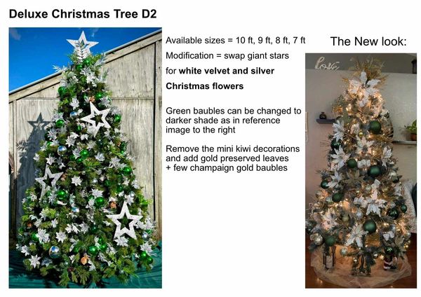 Design board demonstrating modifications to D2 deluxe Christmas tree option.