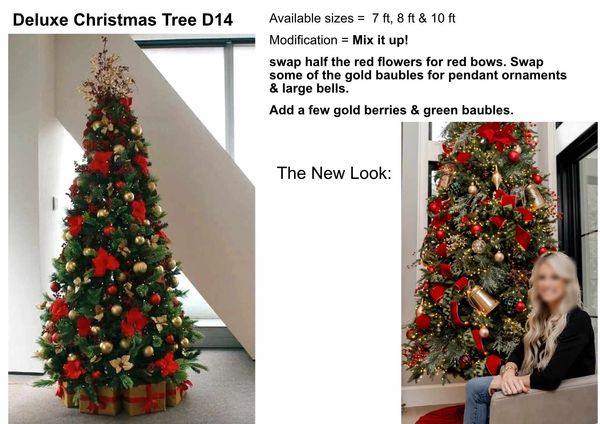 Design board demonstrating modifications to D14 deluxe Christmas tree option.