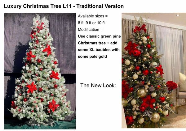 Design board demonstrating modifications to L11 luxury Christmas tree option.