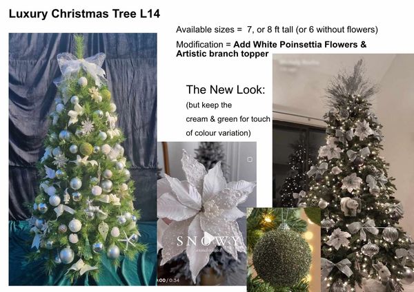 Design board demonstrating modifications to L14 luxury Christmas tree option.