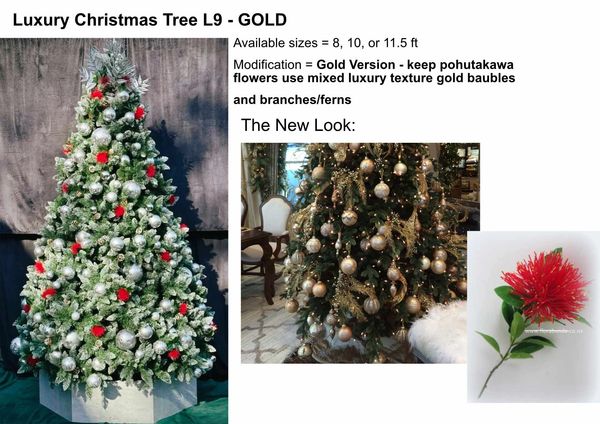 Design board demonstrating modifications to L9 luxury Christmas tree option.