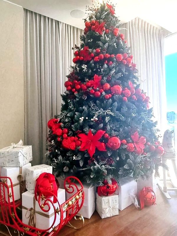Red and gold luxury bauble spiral Christmas tree.
