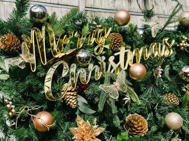 Closeup of our Christmas photo backdrop walls for events.