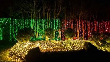 Coloured light wall outdoor display.