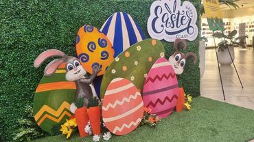 Easter bunny photo wall display at Coast Plaza - collaboration with cavalry.co.nz