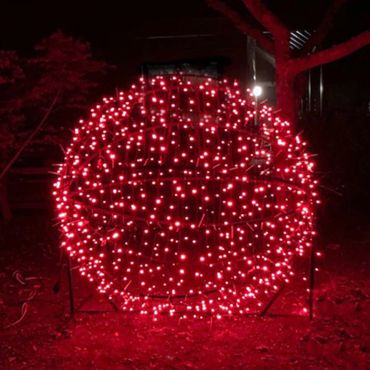 Red fairy lights on our giant light sphere.