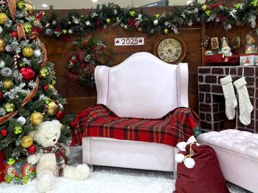 Closeup of Santa grotto at Pakuranga Plaza shopping mall for their 2025 Santa photos.